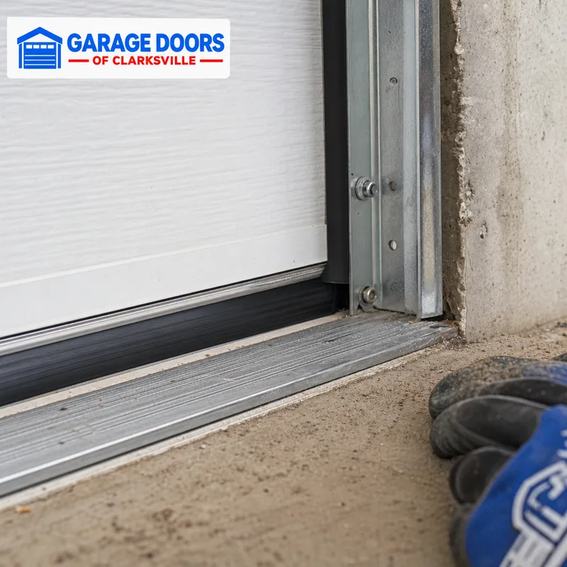 Garage door bottom seal contacting the slab at the threshold