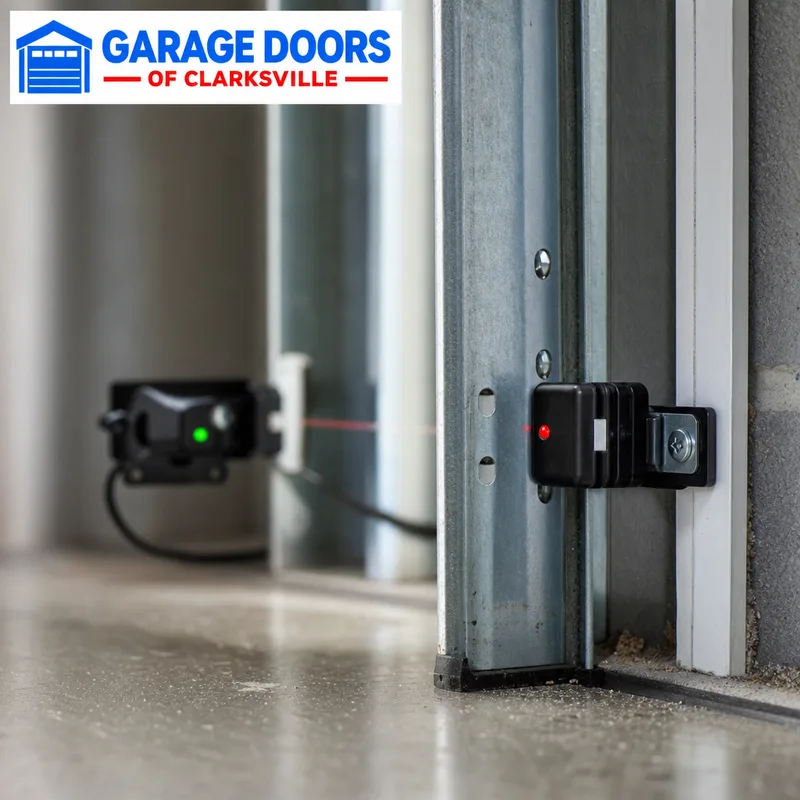 Garage door photo-eye safety sensors with one sensor slightly misaligned