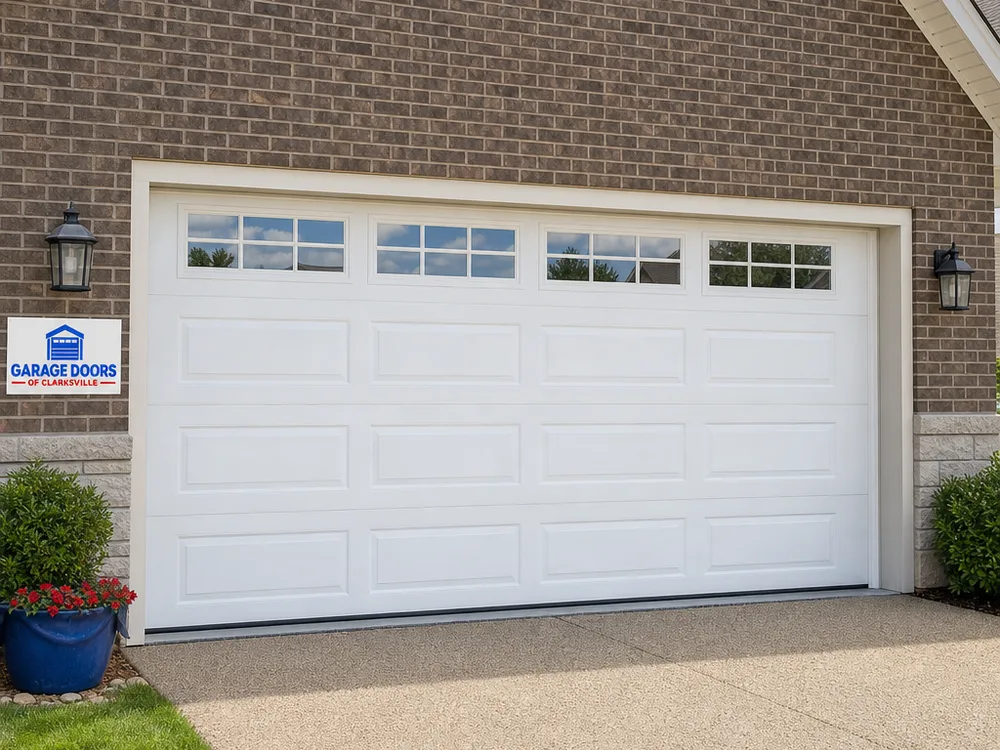New sectional garage door installed on a Clarksville suburban home