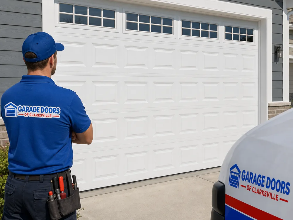 Finished raised-panel insulated steel garage door with a clean trim line and even bottom seal