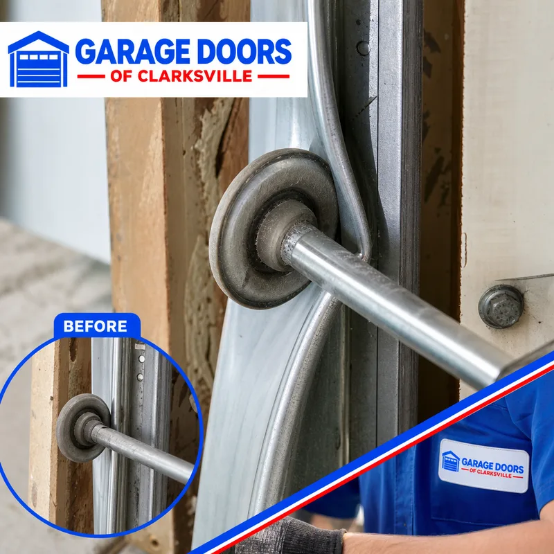 Garage door roller partially out of a bent vertical track